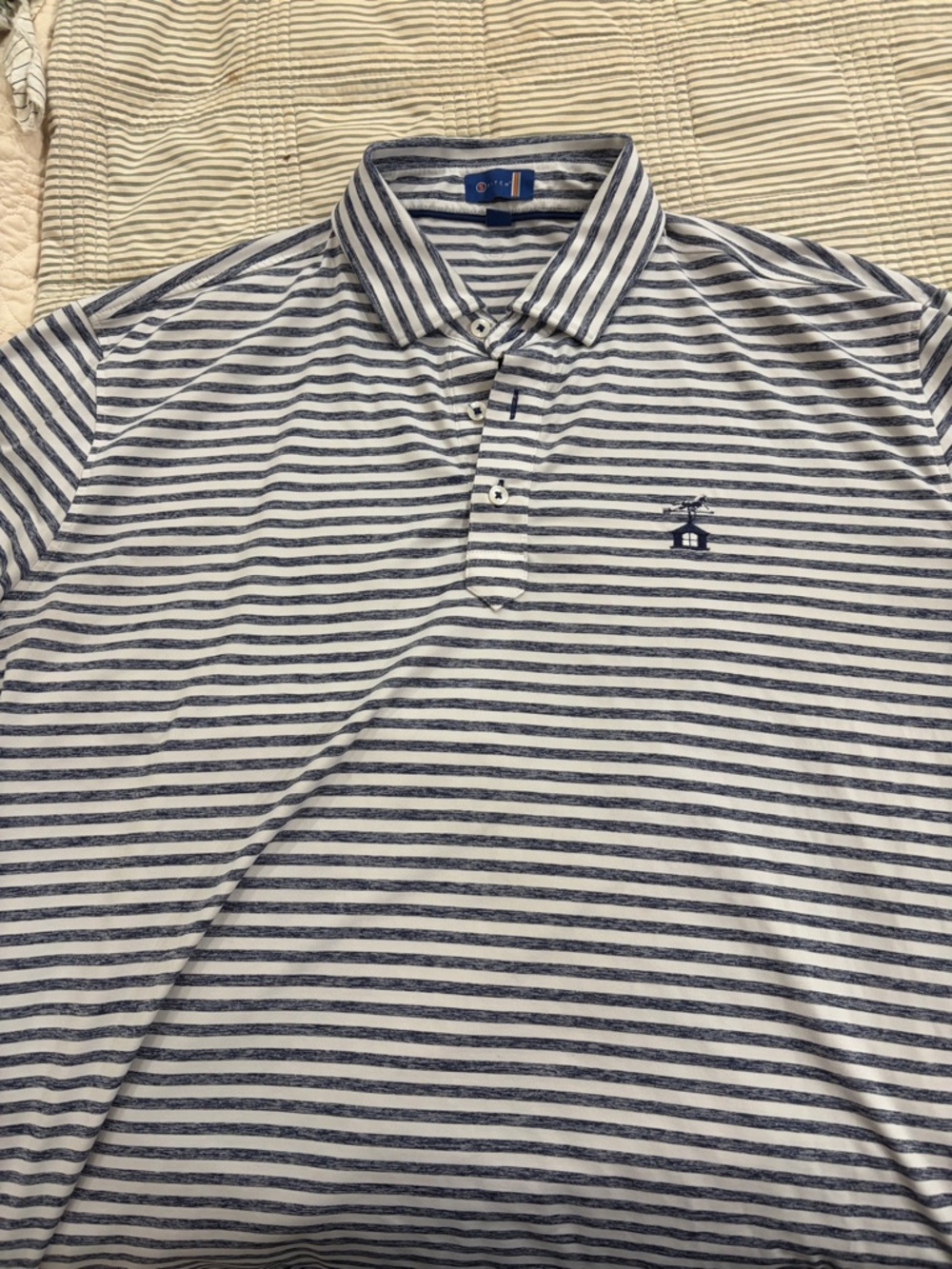 Stitch Golf Striped Polo Shirt - Navy & White